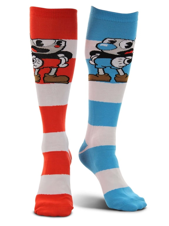 Cuphead and Mugman Striped Knee High Socks