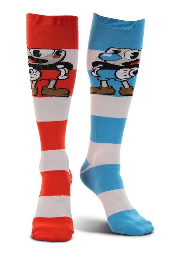 Cuphead and Mugman Striped Knee High Socks