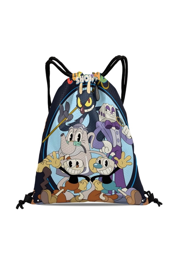Cuphead-theme Drawstring Backpack Sports Gym Bag Water Resistant String Bag Cinch Bag12''X16''30X40cm