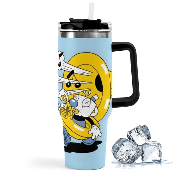 Cuphead-theme Insulated Stainless Steel Tumbler with Handle Gifts For Family Friends Fans and Straw Fits in Standard Cup Holder 40 OZ