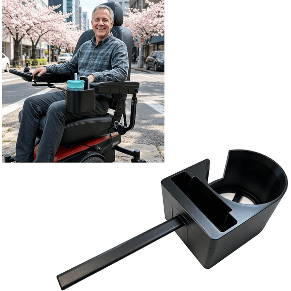 Cupholder & Phone Holder for Wheelchair Compatible with Jazzy Carbon Armrest Mount, Dual Cup and Phone Storage Accessory for Mobility Chair Use