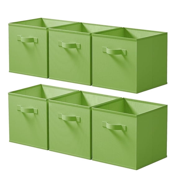 GRANNY SAYS Collapsible Storage Bins, 11 Inch Fabric Cube storage bins with Handles for ClosetToys, 6-Pack, Bright Green