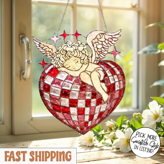 Cupid Acrylic Suncatcher Couple Decor Window Hanging Valentines Day