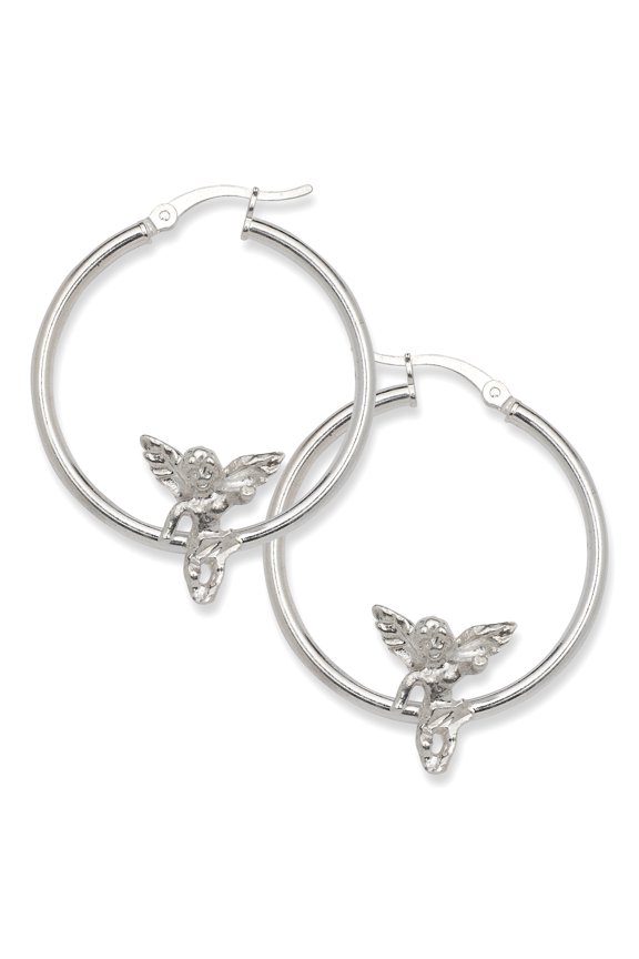 Cupid Angel .925 Sterling Silver Hoops