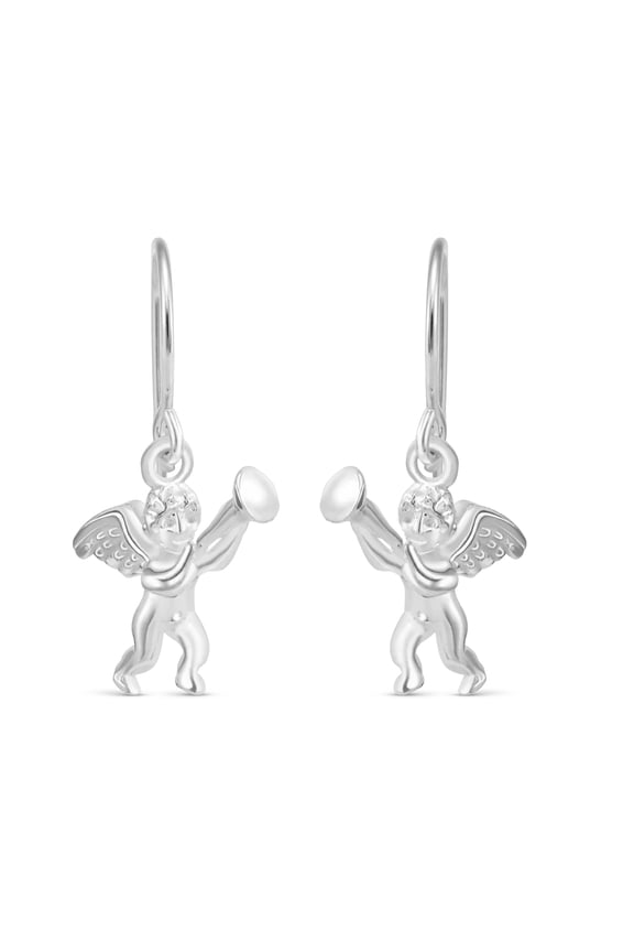 Cupid Angel Playing Harp Sterling Silver Cherub Dangle Earrings