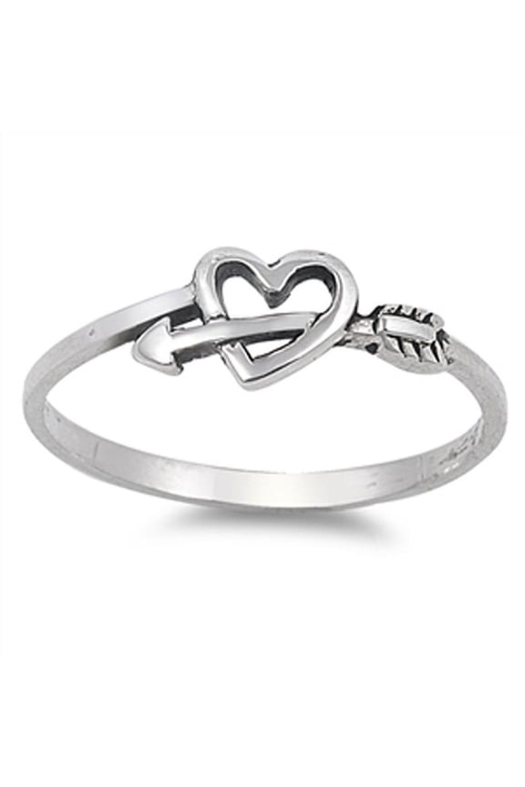Cupid Arrow Heart Ring Sterling Silver Size 7