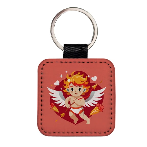 Cupid Cherub with Arrow Valentines Day Faux Leather Square Keychain