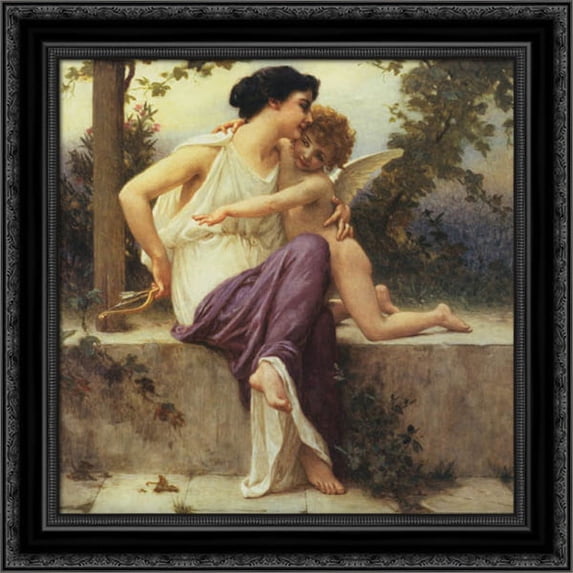 Cupid Disarmed 20x20 Black Ornate Wood Framed Canvas Art by Seignac, Guillaume