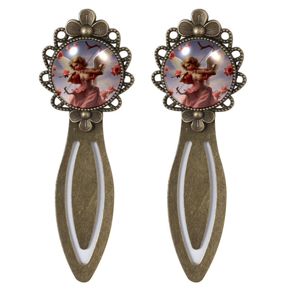 Cupid Elegant Set of Two Vintage Copper-Colored Lace Bookmarks, Gift for Book Lovers and Readers
