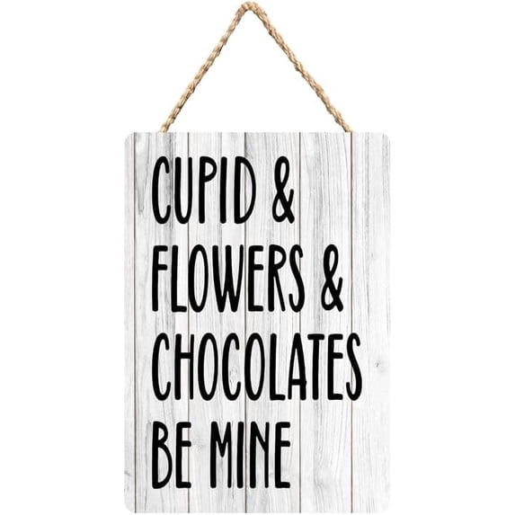 Cupid & Flowers & Chocolates Be Mine Wooden Hanging Wall Plaque 12 x 8 ...