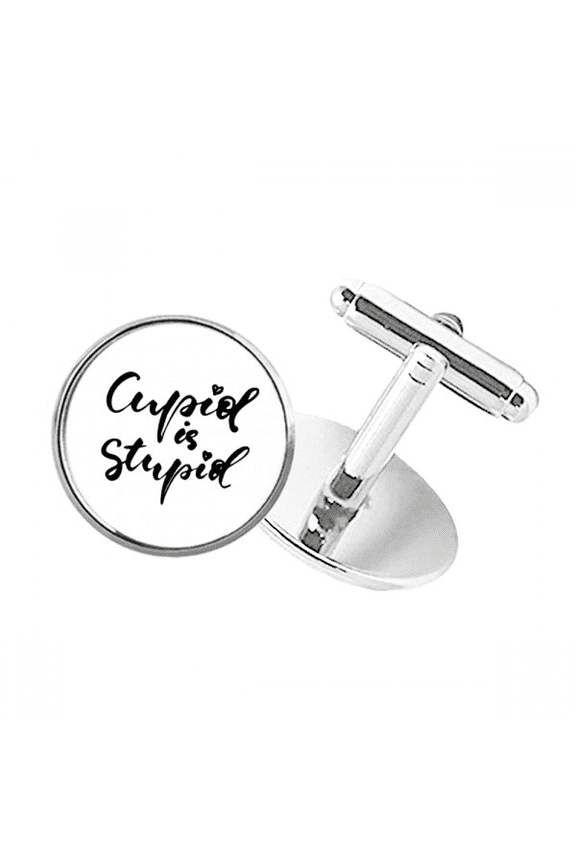 Cupid Is Quote Style Round Button Cuff Clip Stud Cufflinks