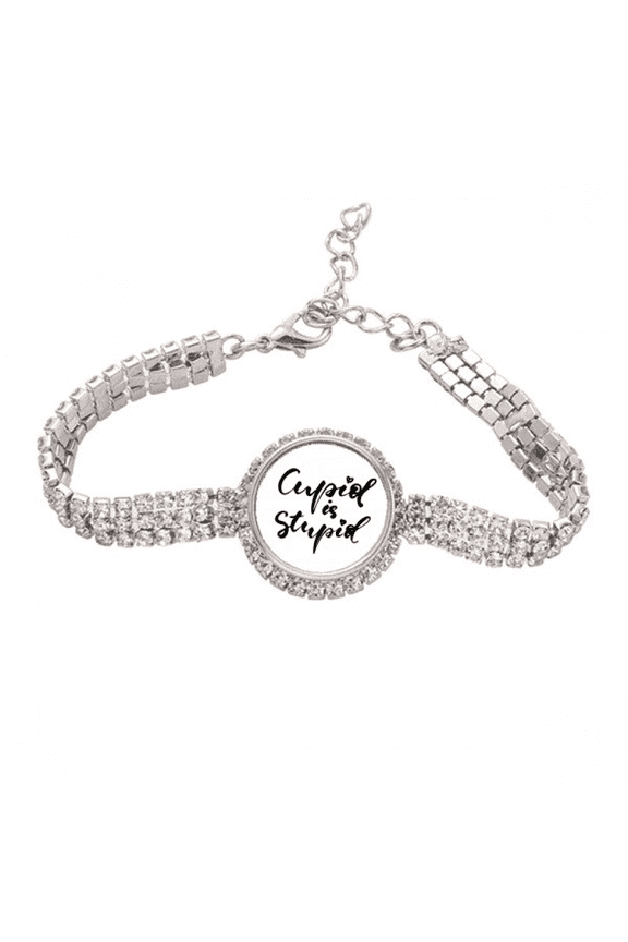 Cupid Is Quote Style Tennis Chain Anklet Bracelet Diamond Jewelry
