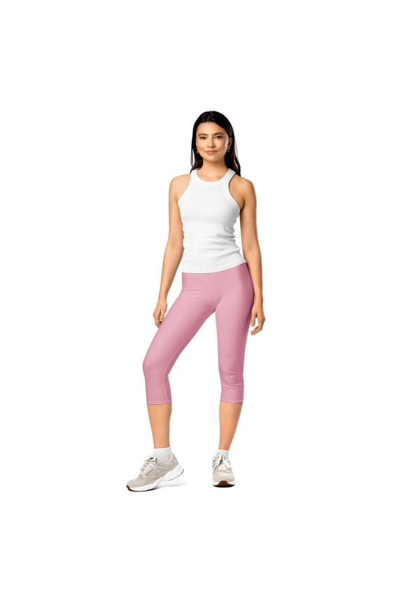 Cupid, Light Pink Women Capri Leggings, Ladies Dusty Pink Capri Leggings, Young Women Light Rose Capri