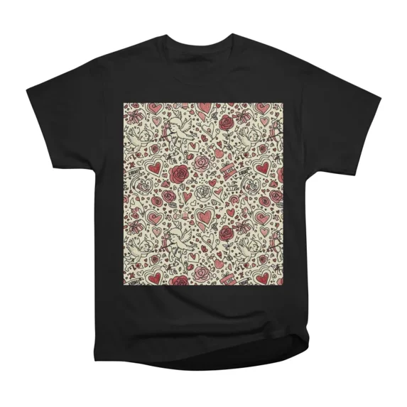 Cupid Love Doodle Pattern Romantic Hearts Roses Art Design - Walmart.com