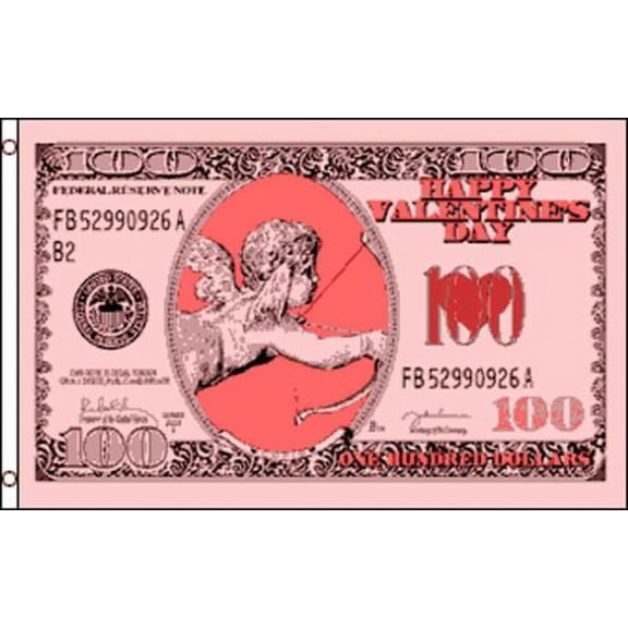 Cupid Money $100 Valentines Day Flag Banner 3' x 5' Polyester Dollar Bill