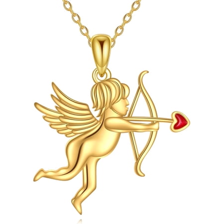 Cupid Necklace Sterling Silver Bow And Arrow Pendant Necklace Angel Jewelry for Women Cherub Gifts for Wife Fiancée Lover