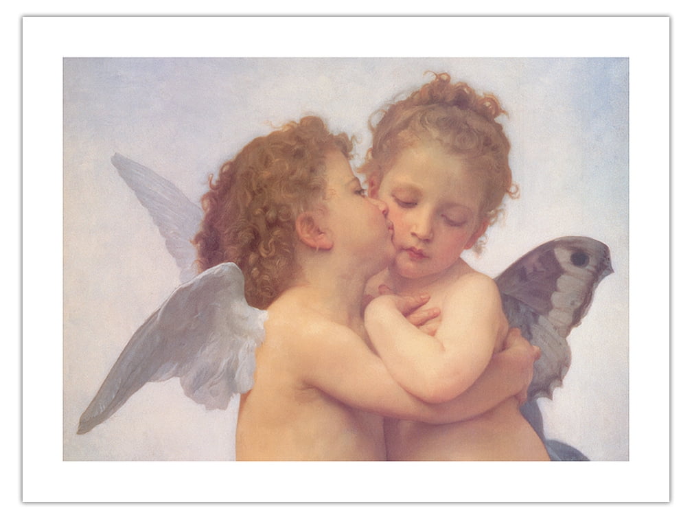 The First Kiss Poster By William Bouguereau - 14x11 Inch Art Print, Classic Romantic Painting