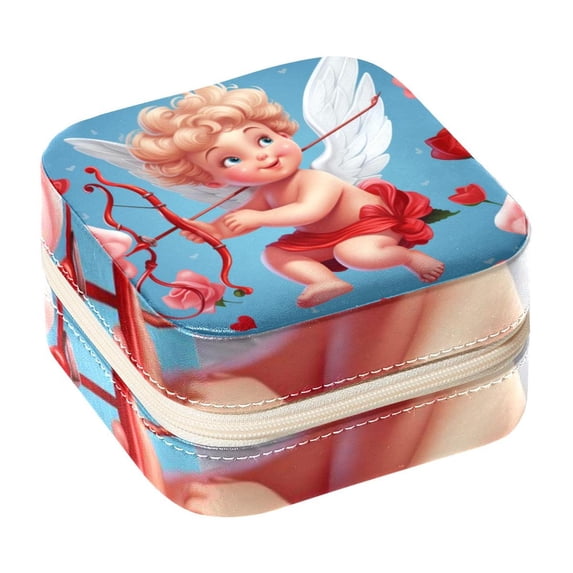 Cupid Travel Portable Square Display Case Decorative Box Jewelry Stand Earring Holder for Girls and Women: Stores Rings, Earrings, Necklaces, Bracelets, and More