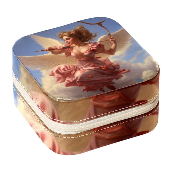 Cupid Travel Portable Square Jewelry Stand Organizer Storage Box for Rings, Earrings, Necklaces, Bracelets - Suitable for Girls and Women