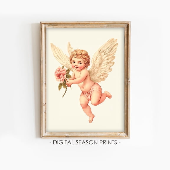 Cupid Valentine Wall Art Print, Vintage Cherub Romance Decor