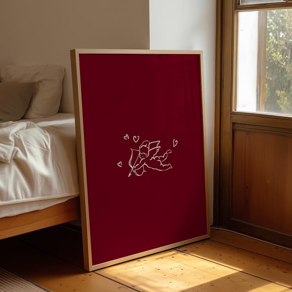 Cupid Valentines Day Burgundy Deep Red Poster Unframed Paper Print