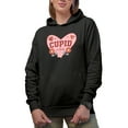 thumbnail image 1 of Cupid Vibes with Flowers & Lady Bug, Retro Valentine's Day or Valentine Gift, Black Hooded Sweatshirt or Hoodie, Small, 1 of 5