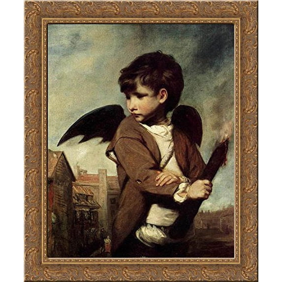 Cupid as a Link Boy 20x24 Gold Ornate Wood Framed Canvas Art by Reynolds, Joshua