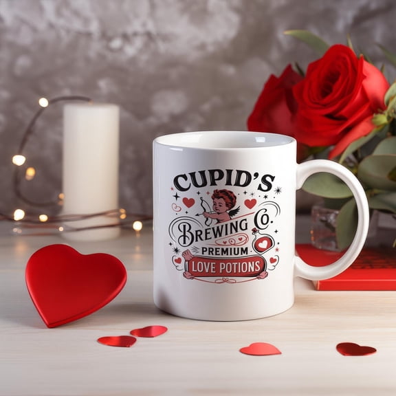 Cupids Brewing Co. Mug PR1emI1Um Love Potions Coffee Cup, Cute and Funny VaL1entine's Day Gift, Unique Romantic Mug for Couples or F11RIENDS
