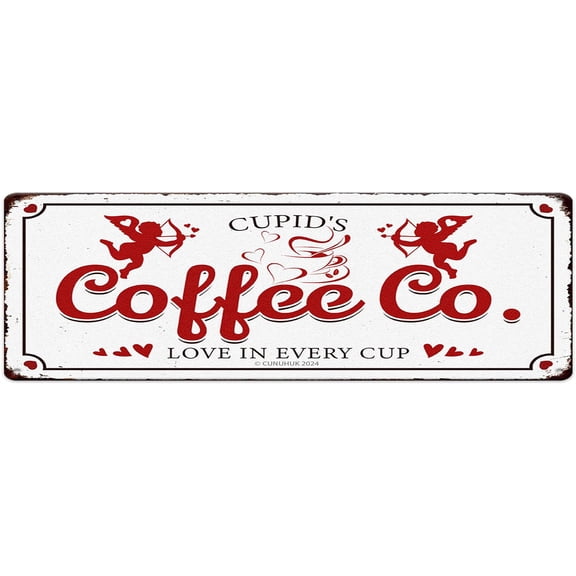 Cupid's Coffee Co. Love In Every Cup Metal Signs Valentine's Day Wall Art Decoration Home Farmhouse Coffee Bar Kitchen White Day Decor Love Truck Print Retro Hanging Plaque 4"x16"