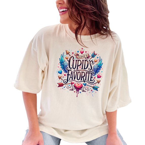 Cupid's Favorite T-Shirt, Valentine's Day Shirt, Cute Arrow and Heart Design Tee, Gifts for Lovers, Fun Romantic Apparel, Ivory Comfort Colors T-Shirt, Large