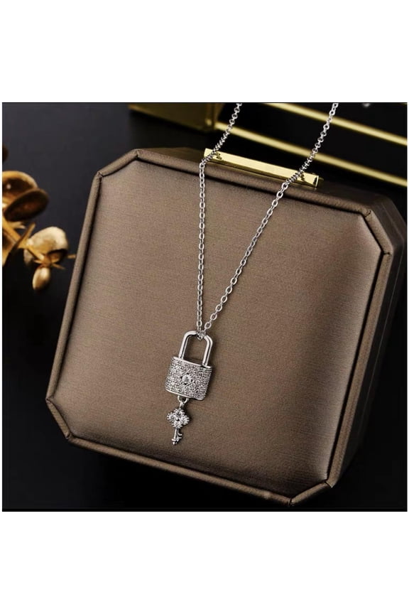 Cupid's Lock Women's Fashion Lock & Key Pendant Chain Bracelet & Necklace, with Rhinestone Decor, Fashion Jewelry for Party, Daily Clothing Decor, Trendy All-match & Exquisite Jewelry for Birthday