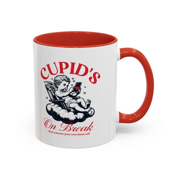 Cupid's On Break Coffee Mug, Funny VaL1entine's Day Gift, AntI1ROmance Coffee Cup, SarC1Astic Cupid Design