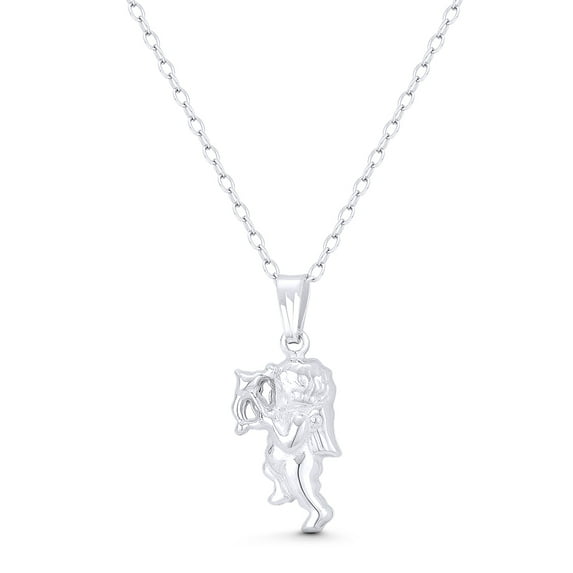 Cupid w/ Bow & Arrow Hollow 3D Winged Angel / Cherub 22x9mm (0.9x0.4in) Pendant & Chain Necklace in .925 Sterling Silver
