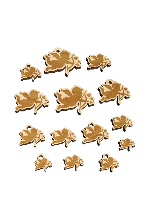 Cupid with Arrow Hearts Valentine's Day Silhouette Wood Mini Charms Shapes DIY Craft Jewelry - With Hole - 12mm (26pcs)