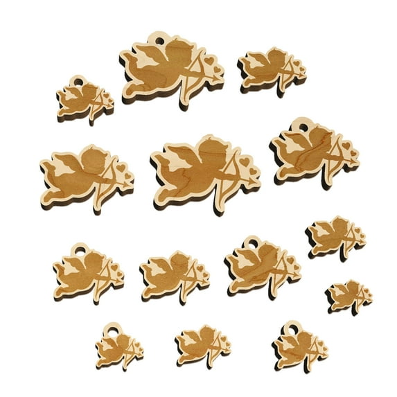 Cupid with Arrow Hearts Valentine's Day Silhouette Wood Mini Charms Shapes DIY Craft Jewelry - With Hole - Various Sizes (16pcs)