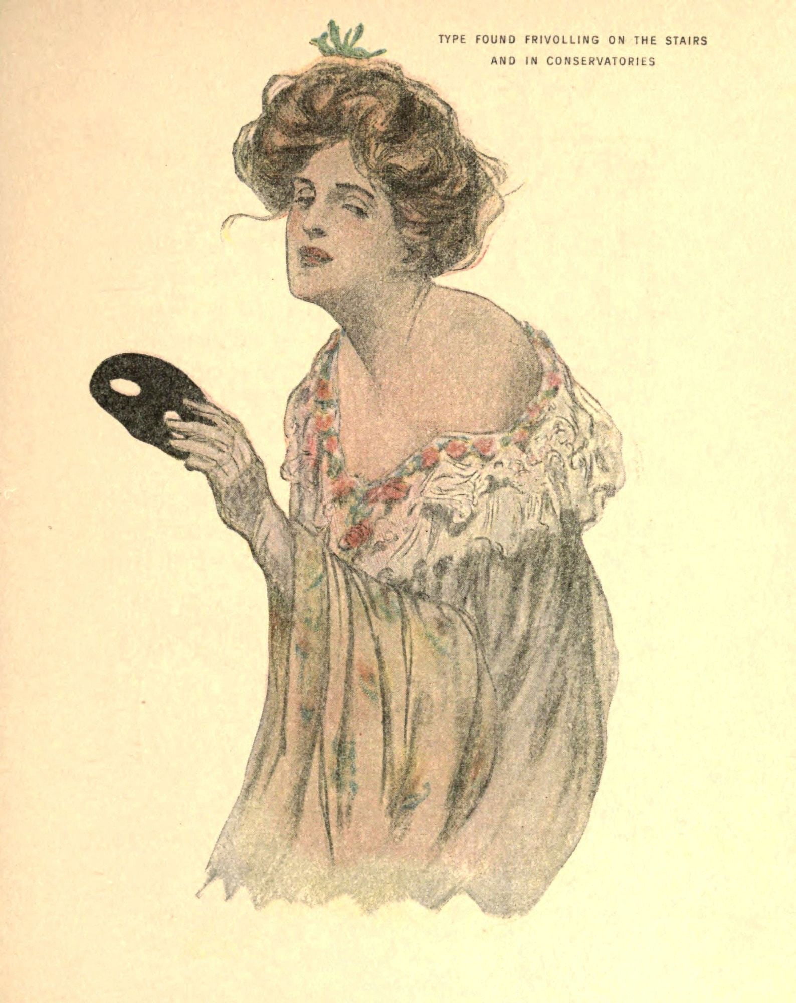 Cupids Cyclopedia 1910 Lady with mask Canvas Art - John Cecil Clay (18 x 24)