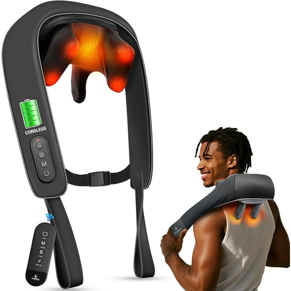 Cupilo Shiatsu Neck and Back Massager with Heat & Remote Control, 6D Cordless Electric Deep Tissue Kneading Massage Pillow for Shoulder Leg Body Muscle Pain Relief, Gift for Men Women Home Office Use