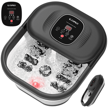 Cupilo Collapsible Foot Spa Massager with Heat, Bubble, Red Light, Vibration, Temperature Control, Timer, Pedicure Foot Bath Massager Soaker with 8 Shiatsu Massage Roller for Relaxation Stress Relief