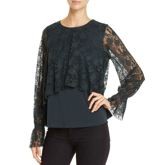 Cupio Lace Overlay Top (Green, S)