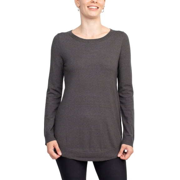 Cupio Scoop Neck Long Sleeve Solid Knit Top-HEATHER STEEL