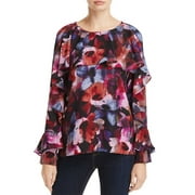 Cupio Women s Floral Print Ruffle Blouse Shirt Tops, Floral Print, Small