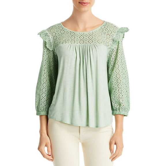 Cupio Womens Eyelet Boatneck Pullover Top