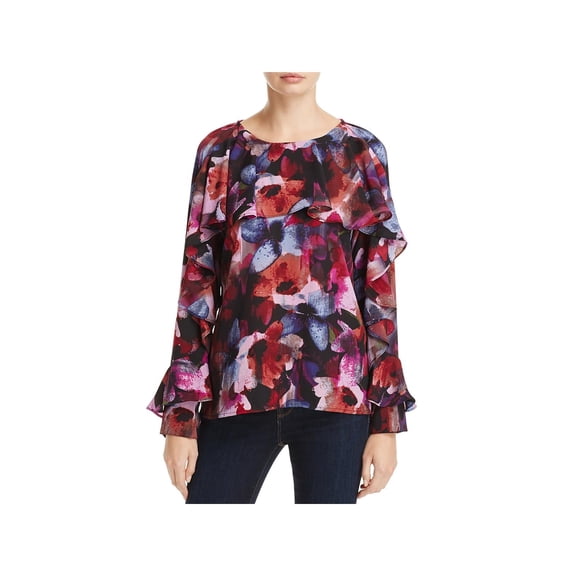 Cupio Women’s Floral Print Ruffle Blouse Shirt Tops, Floral Print, Medium