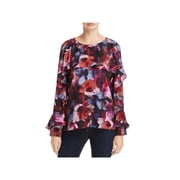 Cupio Women s Floral Print Ruffle Blouse Shirt Tops, Floral Print, Medium