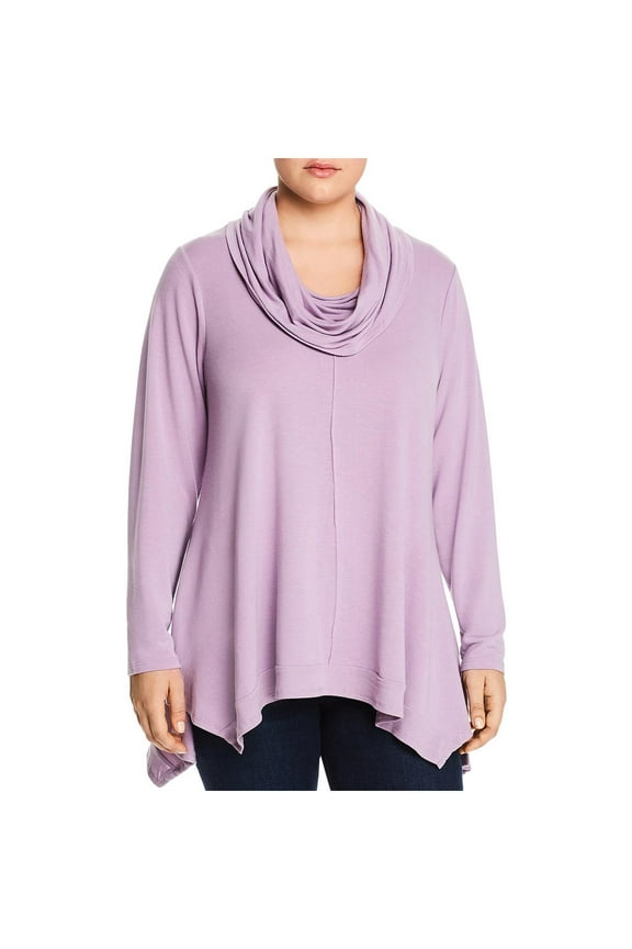 Womens Plus Cowel-Neck Handkerchief Hem Sweater