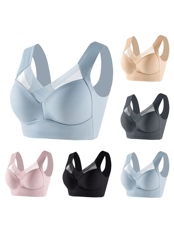 Cupless Bra Women Seamless Bra Feature V-Neck Full-Figure Bra Style W-1507 Black XXL