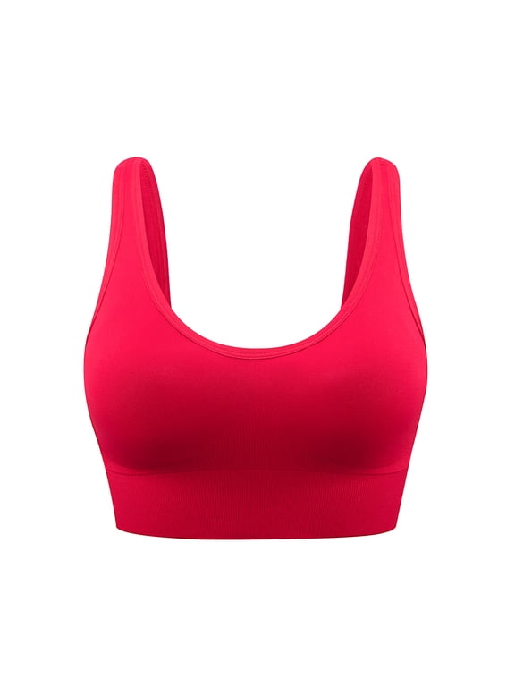 Cupless Bra Women Yoga Bras Solid Sleeveless Cold Shoulder Casual Tanks Blouse Tops V-Neck Back-Smoothing Bra Feature Hook and Eye Closure T-Shirt Bra Style Y-11 , Red-d L
