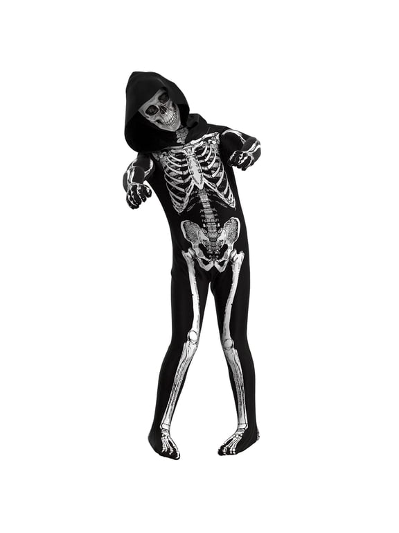 Cupohus Halloween Costume, Skeleton Costume Bodysuit Jumpsuit - Scary Black and White Costume, Unisex, Creepy