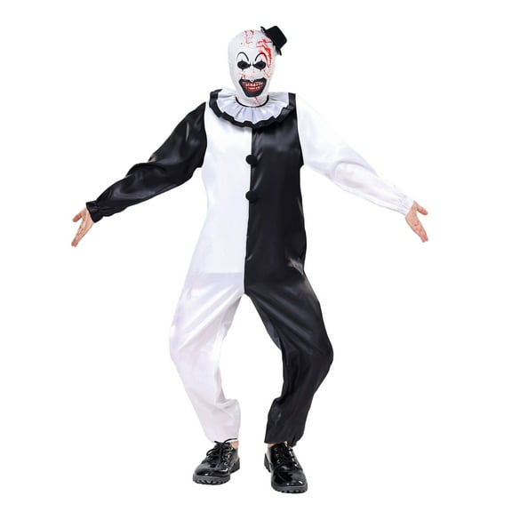 Cupohus Unisex Kid Clown Costume Jumpsuit Black and White Halloween Outfit Scary Killer Cosplay with Mask Hat