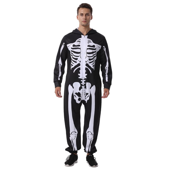 Cupohus Unisex Kid Skeleton Costume Jumpsuit Black and White Halloween Outfit Scary Killer Cosplay with Mask Hat
